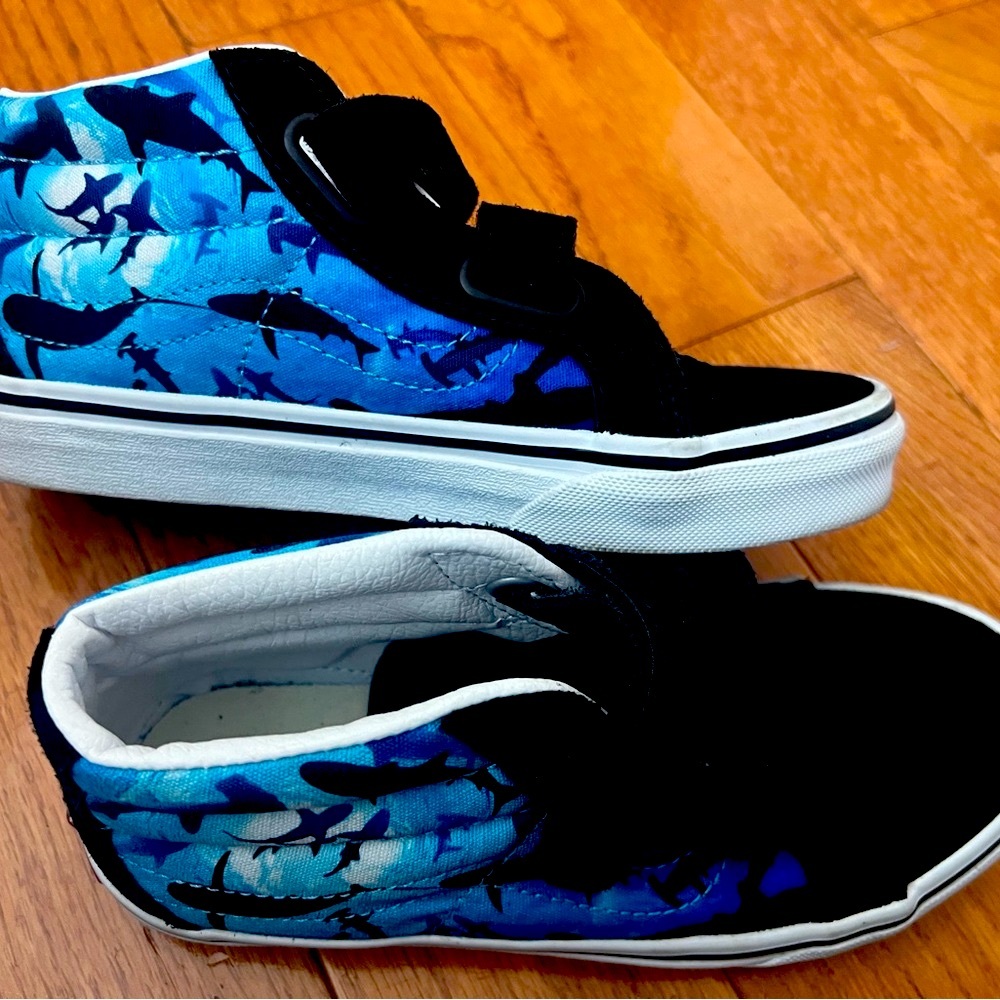 Vans Kids Black and Blue Shark Sneakers Velcro